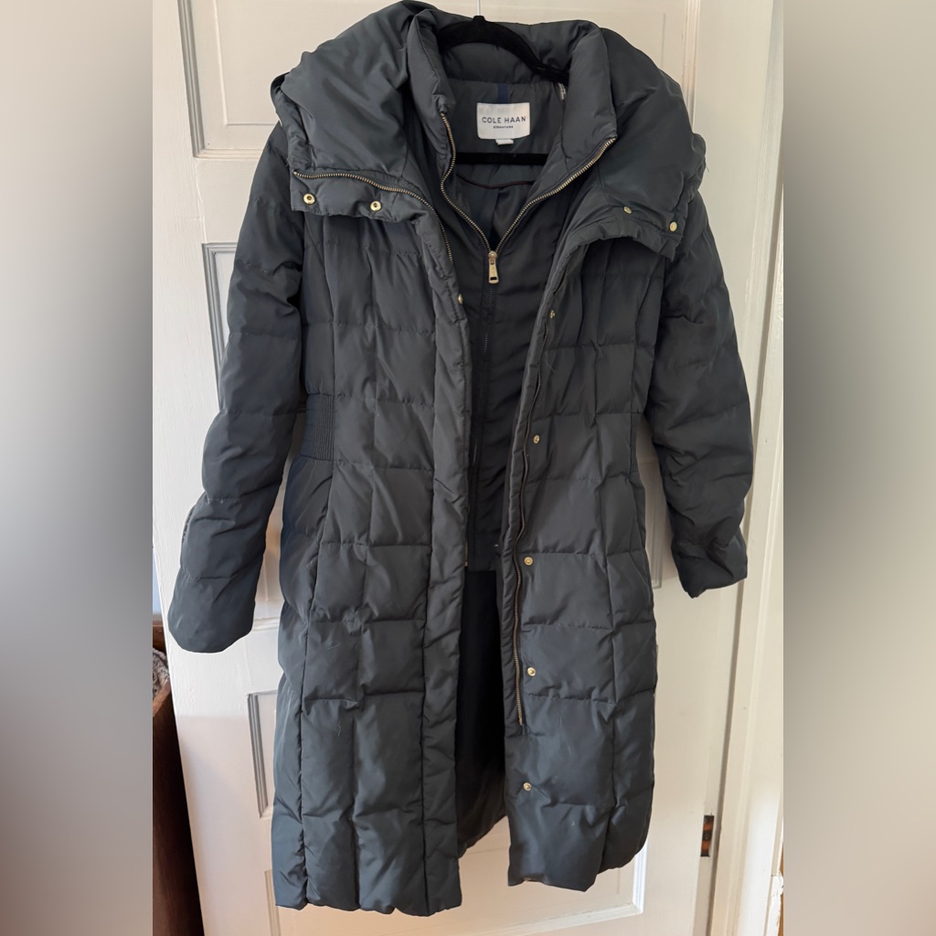 Cole Haan Long Quilted Puffer Coat In Dark Gray